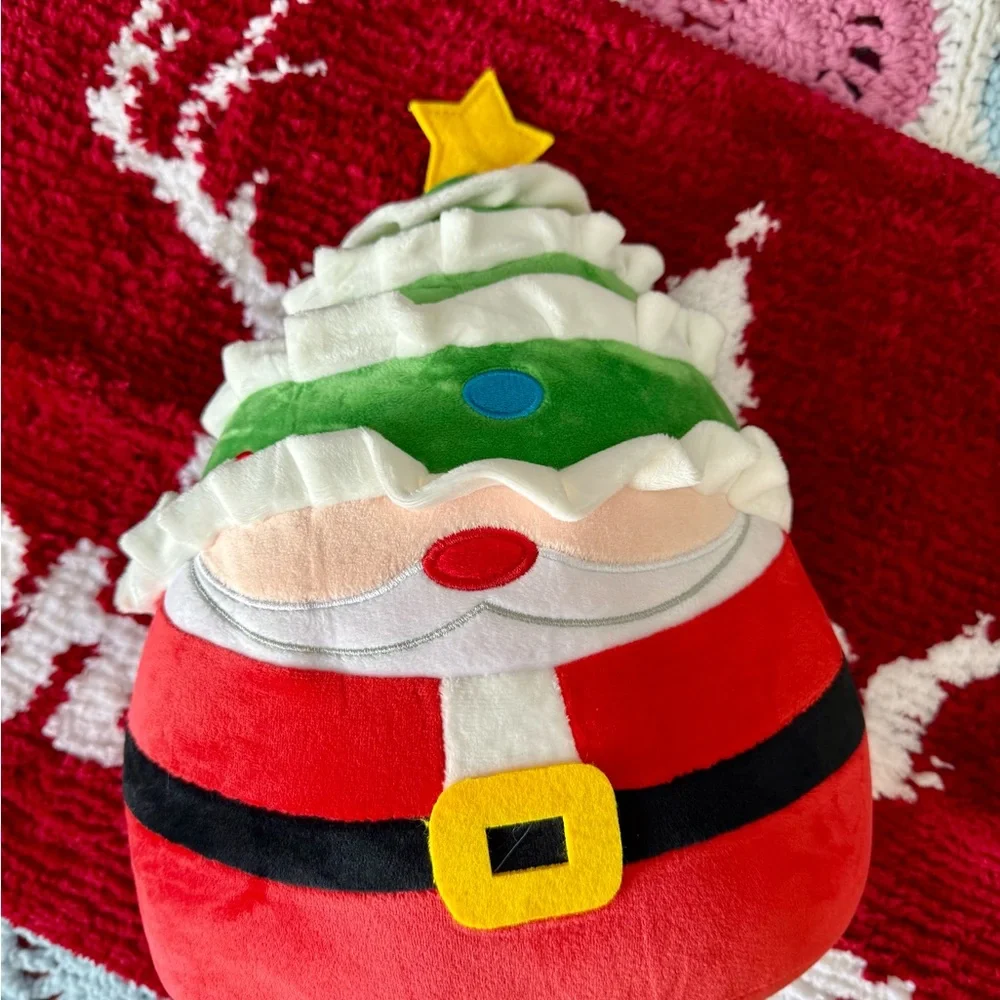 Red Merry Christmas Bath Rug bundle with Santa Plushie - Picture 2 of 3